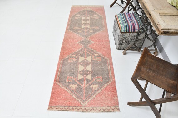 3x8 Runner Rug, 3x8 TURKISH VINTAGE RUNNER, 3x8, Handmade Oushak Rug, 3x8 Vintage Runner, Brown & Beige, Turkish Runner 3x8, Oriental Rugs