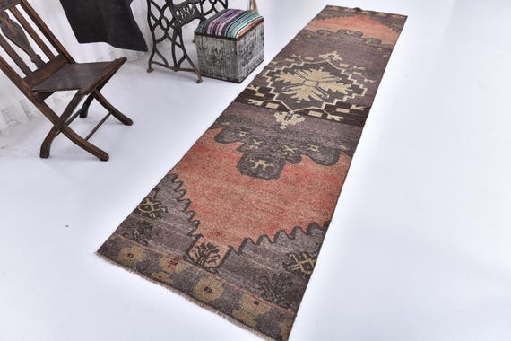 3x12 Vintage Runner Rug, 3x12 VINTAGE TURKISH RUNNER, 3x12 Vintage Runner, Handmade Oushak Rug, Pastel Brown Rug Turkish Runner,