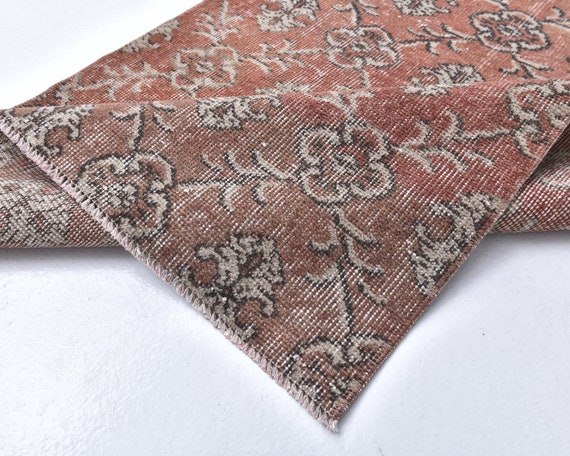3x10 Red and Brown Turkish Runner Rug, 3x10 Turkish Runner, 3x10 Rug, Floral Handmade Wool Rug, 3x10 Runner Rug, 3x10 Vintage Runner, Retro