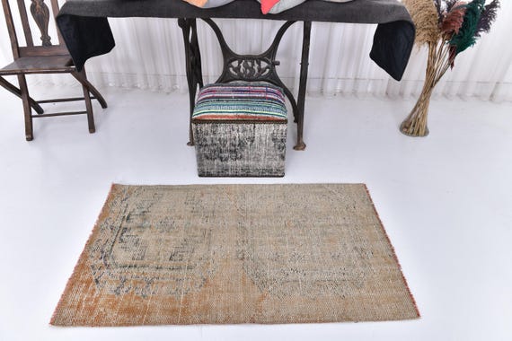 2x4 Distressed Doormat Rug, Vintage Area Rug, Faded Area Rug 2x4, Bath Mat 2x4, Handmade Home Decor, 2x4 Pastel Color Rug, 2x4 Area Rug