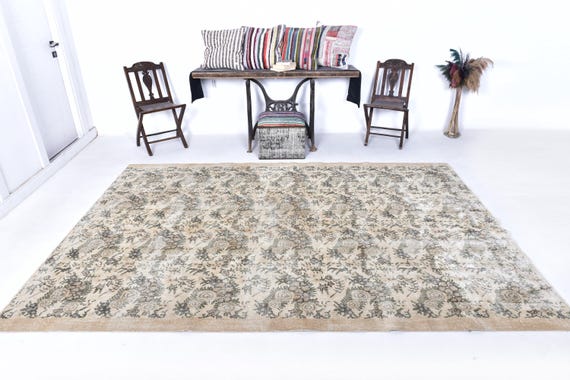 Vintage Rug, Oversize Vintage Rug, Large Area Rug, 7x10 Rug, Wool Handmade Rug, Brown Beige Carpet, Vintage Rug 7x10, Rug For Living Room