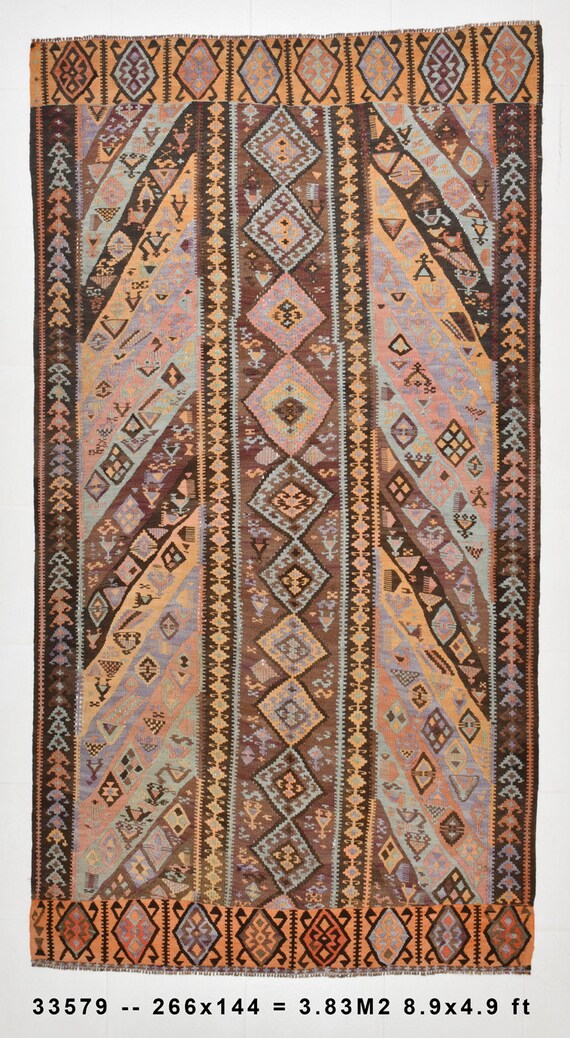 5x9 Area Rug, 5x9 BOHEMIAN VINTAGE KILIM Rug, 5x9 Turkish Kilim Rug, 5x9, Earth & Brown Kilim Rug, Geometric Tribal Kilim, Area Rug 5x9, 61s