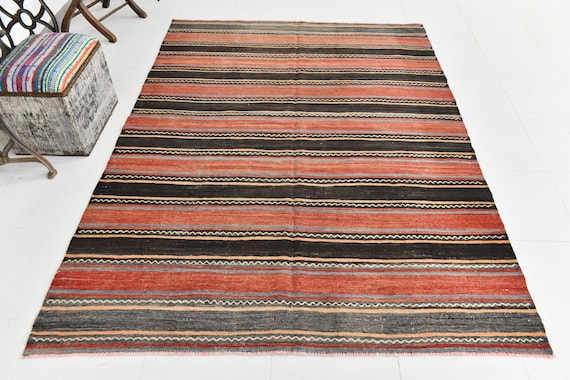 5x8 Area Rug, 5x8 Kilim Rug, 5x8 TURKISH VINTAGE KILIM Rug, 5x8, Kilim Area Rug, Oushak Handmade Kilim, 5x8 Rugs, Red & Brown Kilim, 58s Rug