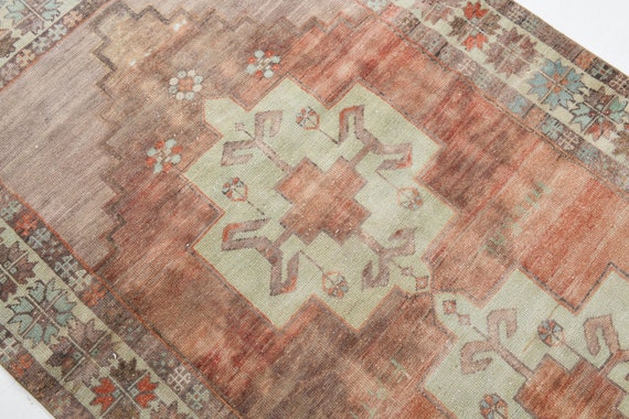 4x5 Area Rug, 4x5 Vintage Rug, 4x5 DISTRESSED TURKISH VINTAGE Rug, 4x5, Classic Handmade Oushak, 4x5 Rugs, Brown & Dark Red Vintage, 57s
