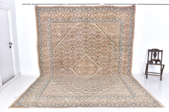 10x12 Vintage Persian Area Rug, Elegant Brown Blue Rug, 10x12 Oriental Rug, Handmade Luxury Rug, 10x12 Rustic Home Decor, 10x12 Area Rug