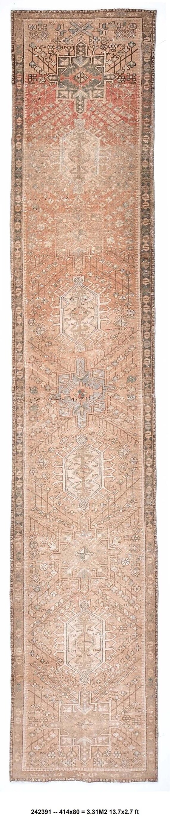 3x14 Pale Red Brown Persian Runner Rug, 3x14 Persian Runner rugs hallway runner rug, Long Runner Persian Rugs 3x14 extra long runner rug