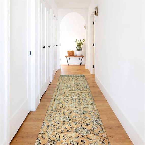 3x10 Turkish Runner Rug - 3x10 Pale Orange Brown Turkish Runner Rug - 3x10 Rugs - Aesthetic Handmade Rug - 3x10 Runner - Vintage Runner 3x10