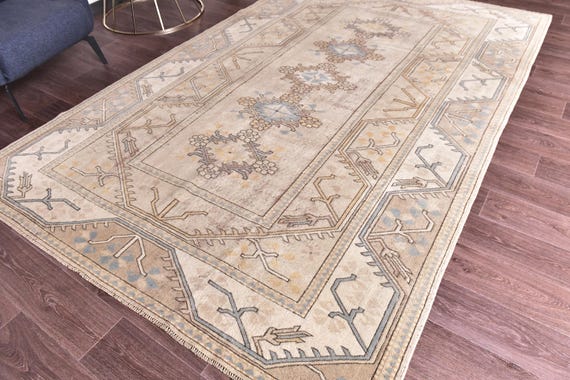 6x10 Vintage Faded Turkish Area Rug, Taupe Blue Color, 6x10 Handmade Wool Rug, 6x10 Soft Area Rug 6x10 Living Room Rug 6x10 Area Rugs