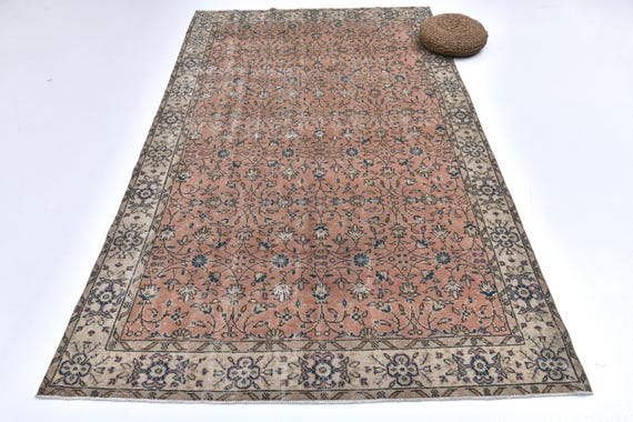 6x9 Pale Red and Blue Vintage Rug, 6x9 Vintage Rug, 6x9 Rug, Hand-Knotted Wool Rug, 6x9 Area Rug, 6x9 Turkish Rug, Rug For Living Room 58s