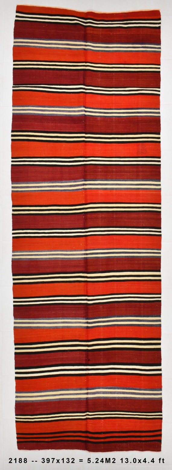 4x13 Runner Rug, 4x13 Vintage Runner, 4x13 VİNTAGE KİLİM RUNNER, Runner Rug 4x13, Red Orange Kilim Rug, Handmade Oushak Rug, Vintage Runner