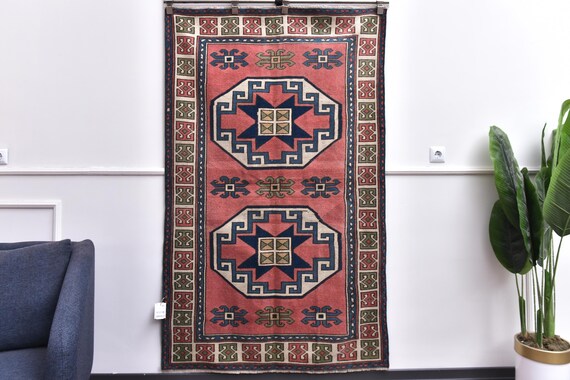 4x7 Handmade Vintage Turkish Accent Rug, Living Room Bedroom Rug