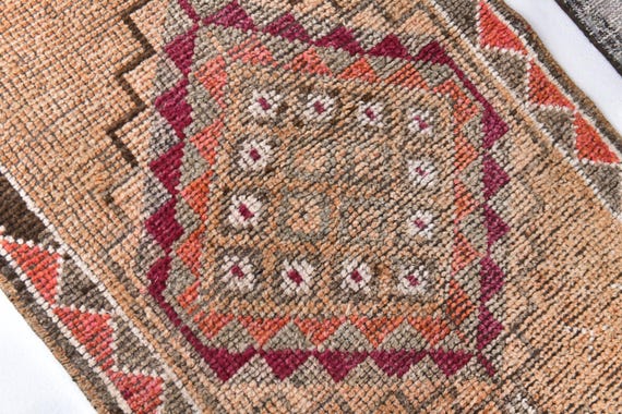 3x15 Vintage Runner Rug, 3x15 Turkish Runner Rug, 3x15 Handmade Runner Rug, Wool Runner Rugs 3x15, Copper Brown Colored Rug