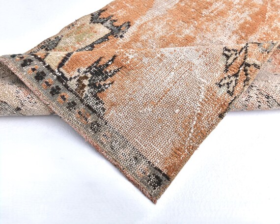 2x5 TURKISH VINTAGE RUNNER Rug, 2x5 Vintage Runner, 2x5 Rug, Short Handmade Wool Rug, Coral Orange Rug, 2x5 Turkish Runner, Hallway Runner