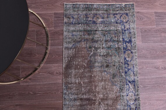 2x6 Vintage Turkish Runner Rug, 2x6 Blue Purple Color, Hallway Rug, 2x6 Distressed Oriental Runner, 2x6 Hallway Runner Rug, 2x6 Doorway Rug