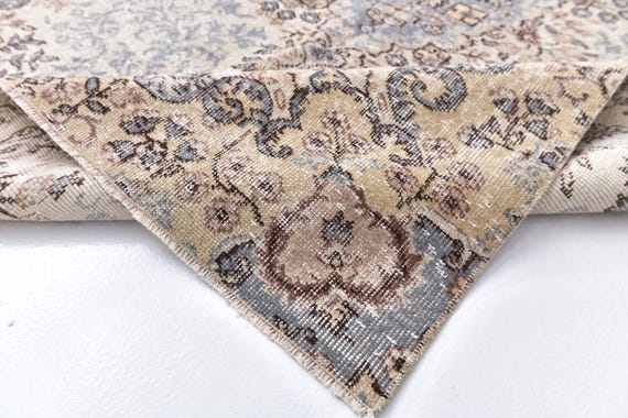 5x9 Vintage Faded Rug, 5x9 Handmade Area Rug, 5x9 Rug, Blue Beige Color, 5x9 Living Room Bedroom Rug, 5x9 Area Rug, Medallion Rug,