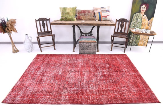 5x8 Area Rug 5x8 RED TURKISH VINTAGE Rug 5x8 Vintage Rug Handmade Wool Rug Wine Red Vintage Rug 5x8 Turkish Rug Colorful Soft Color Antique