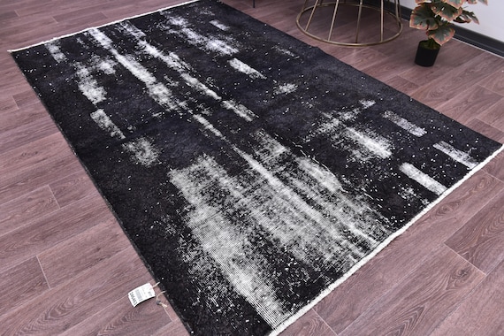 5x8 Vintage Overdyed Faded Rug, Black Color, 5x8 Handmade Wool Rug, Living Room Bedroom Rug, 5x8 Vintage Rug, 5x8 Area Rug
