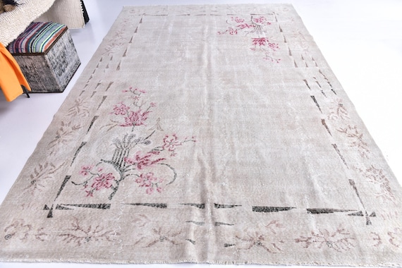 7x10 Turkish Handmade Wool Rug, 7x10 Beige Pink Color, Vintage Area Rug, 7x10 Oushak Rug, Living Room Bedroom Rug, 7x10 Oriental Rug