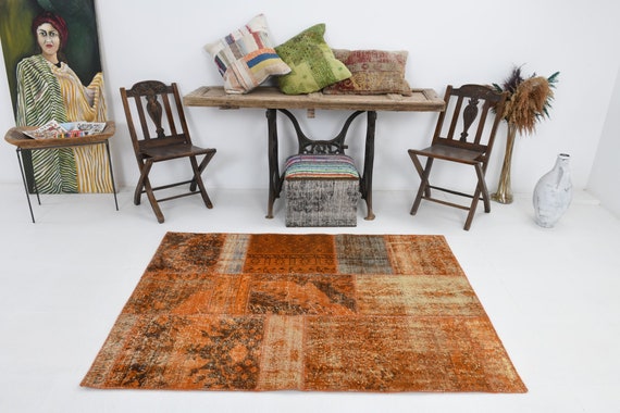 4x6 Turkish Vintage Bohemian Rug, 4x6 rug, 4x6, Handmade Wool Oushak Rug, 4x6 Area Rug, Big Madallion Rug, Turkish Rug 4x6, 4'2x5'9 Ft