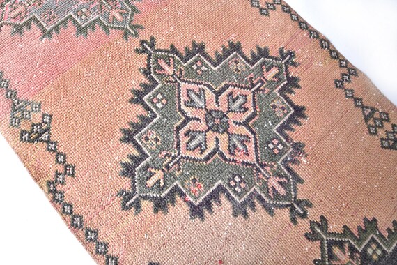 3x12 long vintage Runner Rug - 3x12 Vintage Runner rug-3x12 Light Orange Vintage Runner Rug, Long Handmade Aesthetic Vintage Runner rug 3x12