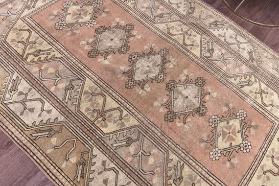 5x8 Vintage Turkish Milas Rug, Peach Blue Color, 5x8 Handmade Wool Rug, Living Room, 5x8 Vintage Tribal Rug, 5x8 Faded Rug, Tribal Rug