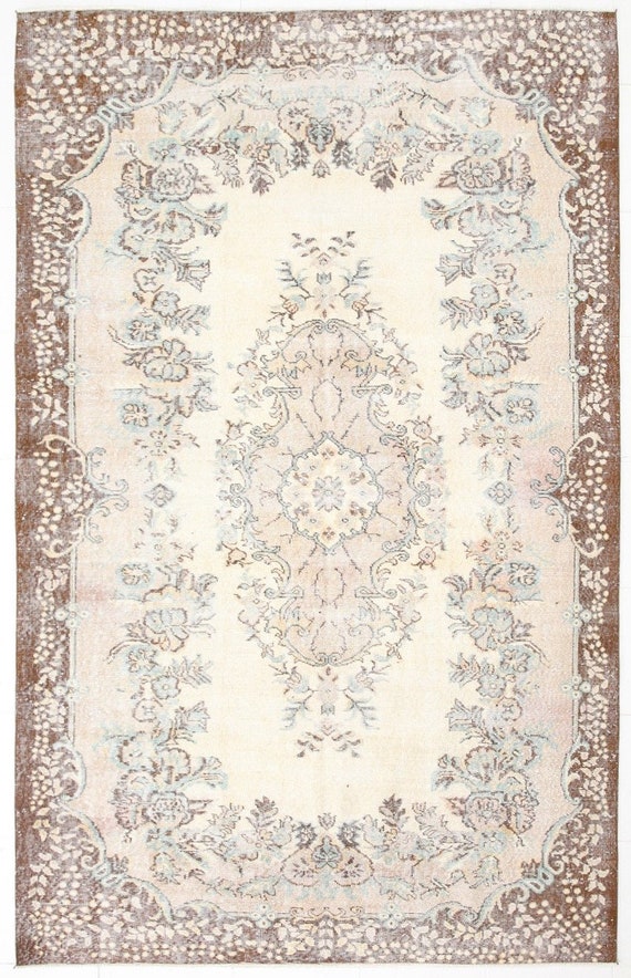 6x10 Area Rug, 6x10 Floral Vintage, 6x10 TURKISH CLASSIC VINTAGE Rug, 6x10, Wool Handmade Turkey, Brown & Cream Vintage Rug, Antique Rug 57s