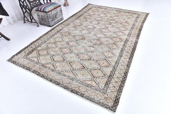 6x9 Vintage Rug, Geometric Pattern  Rug 6x9, Living Room Rug, 6x9 Turkish Area Rug, Handmade Home Decor, Wool Rug