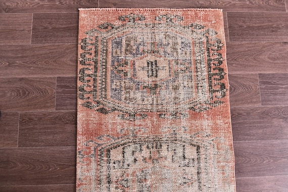 2x9 Vintage Faded Runner Rug, Handmade Wool Rug, 2x9 Red Green Color, 2x9 Floral Hallway Rug 2x9 Kithcen Runner Rug, Farmhouse Style