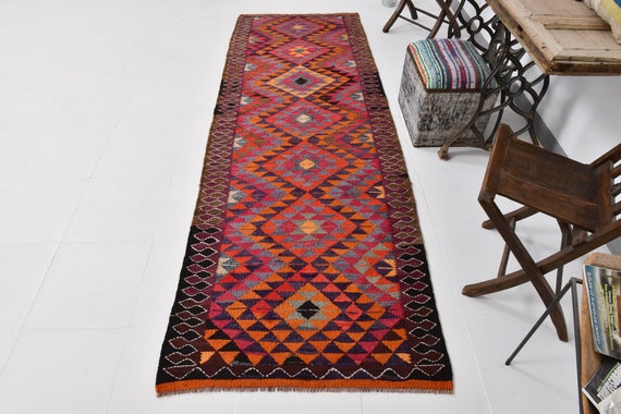 3x10 Runner Rugs, 3x10 PERSİAN KİLİM RUNNER Rug, 3x10, Vintage Runner ,Handmade Long Oushak Rug, Persian Runner, Geometric Hallway Runner