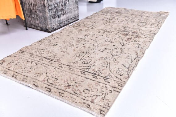 2x6 Vintage Runner Rug, Cream Black Color, 2x6 Handwoven Oriental Runner, 2x6 Hallway Runner Rug, 2x6 Handmade Wool Rug, 2x6 Turkish Rug