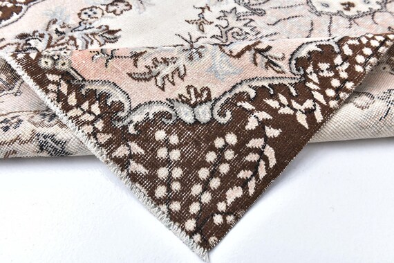 4x7 TURKISH VINTAGE RUG, 4x7 Cream Brown Vintage Rug, 4x7 Rug, Retro Handmade Wool Rug, 4x7 Area Rug, 4x7 Turkish Rug, Room Rug For Girls
