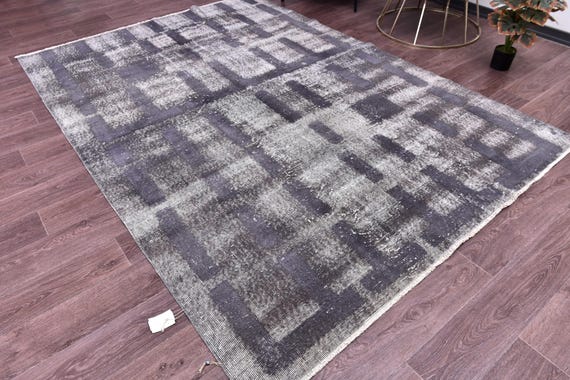 6x9 Handmade Overdyed Rug, Vintage Wool Rug, 6x9 Ash Gray Color, Abstrach Patterned Rug, Farmhouse Rug, 6x9 Living Room Rug