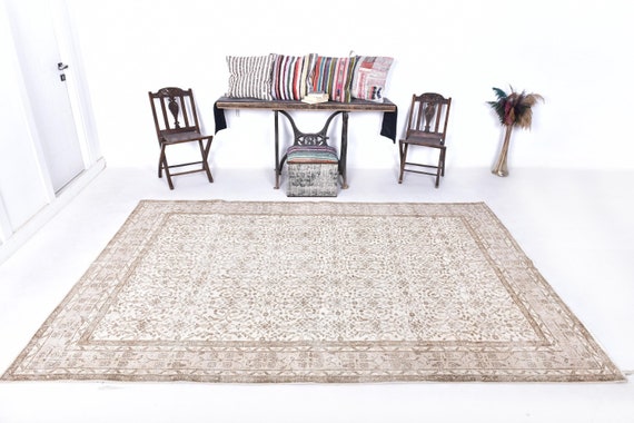 7x10 Area Rug, 7x10 Retro Vintage, 7x10 Oversize Vintage Rug, Large Area Rug, 7x10 Rugs, Wool Handmade Aesthetic, Vintage Rug 7x10, Gifts