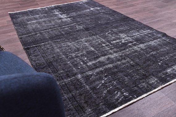5x8 Vintage Faded Rug, Black Gray White Color, 5x8 Handmade Wool Rug, Living Room Bedroom Rug, 5x8 Vintage Rug, 5x8 Rug
