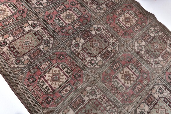 5x9 Vintage Area Rug, Geometric Patterned Rug, 5x9 Area Rug, Red, Green Color Rug, Living Room Rug, Handmade Rug 5x9, Rugged Rug, Decorative