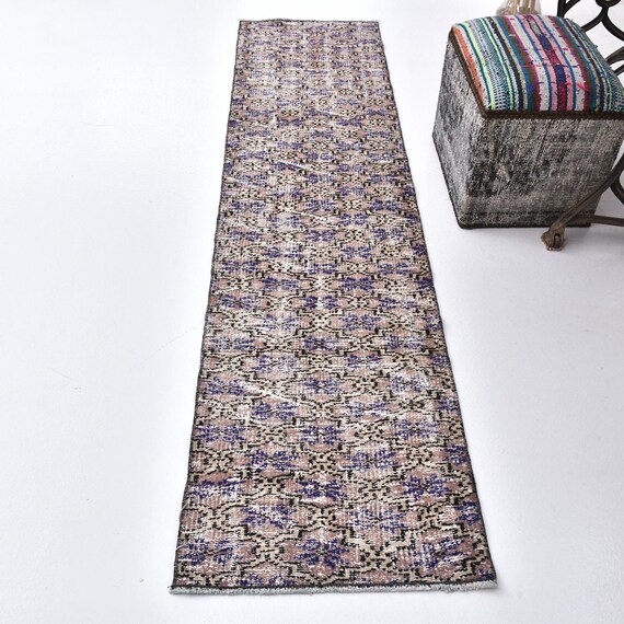 2x7 Vintage Runner, 2x7 Blue Brown Vintage Runner Rug, 2x7 Rug, Wool Handmade Turkey Rug, 2x7 Runner Rug, 2x7 Turkish Runner, Antique 54s