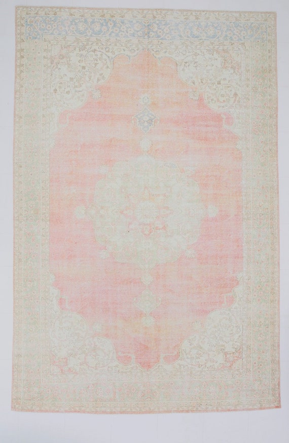 8x12 Area Rug, 8x12 Oversized Vintage, Oversized Vintage Rug, Large Area Rug, Pastel Handmade Rug, 8x12 Rug, Pale Red, Oversized Rug 8x12