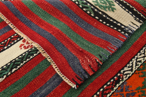 5x8 Area Rug, 5x8 MODERN VINTAGE KILIM Rug, 5x8, Wool Kilim Rug, Wool Handmade Oushak, 5x8 Rugs, Red & Orange Kilim Rug, Striped Styles, 59s