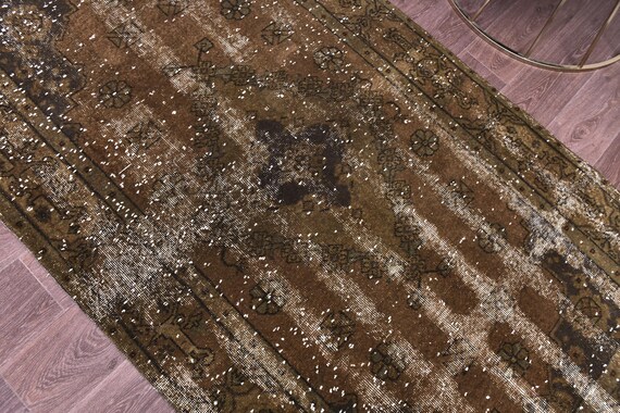 4x7 Handmade Vintage Accent Rug, Overdyed Traditional Turkish, Living Room Bedroom Rug, Green Mustard Color