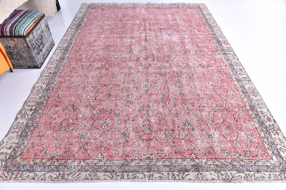 6x9 Area Rug, 6x9 Pink Cream Kilim, 6x9 Vintage Turkish Kilim Rug, 6x9, Turkey Handknotted Kilim, Pink Cream, Rug For Bedroom