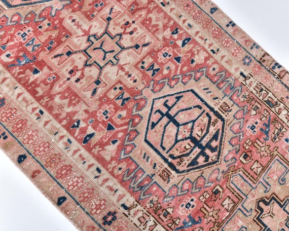 3x13 Pale Red Persian Runner Rug, 3x13 Persian Runner, 3x13, Handmade Persian Heriz, 3x13 Runner Rug, 3x13 Heriz Runner Rugs For Hallway 56s