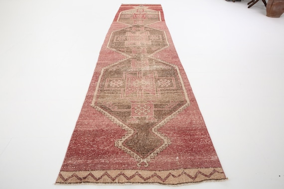3x14 Runner Rug, 3x14 LONG VINTAGE RUNNER Rug, 3x14, Vintage Runner, Handmade Oushak Rug, Faded Orange&Brown, 3x14 Vintage Runner,3.1x13.9Ft