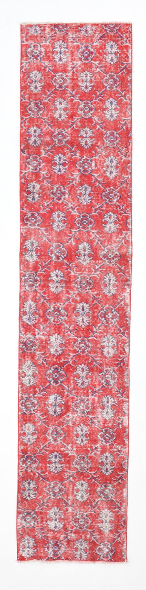 FADED runner rug OUSHAK runner rug VINTAGE runner rug Red-Blue Rug Oushak Rug Runner Rug Wool Runner Boho Runner Vintage Rug Runner