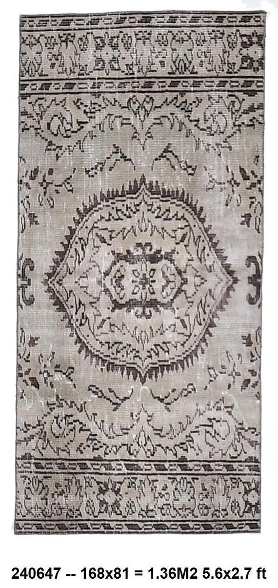 2x5 Turkish Runner, 2x5 VINTAGE TURKISH RUNNER Rug, 2x5, Turkish Runner 2x5, Wool Handwoven Rugs, Grey Tones Runner Rug, Gift Rugs