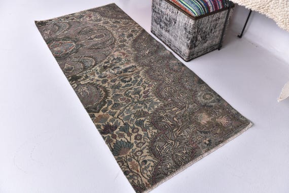 2x5 Vintage Peacock Paisley Design Runner Rug, 2x5 Handwoven Oriental Runner, 2x5 Hallway Runner Rug, 2x5 Handmade Wool Rug, 2x5 Turkish Rug