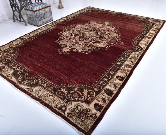 7x11 Vintage Victorian Style Area Rug, Rich Red Gold Color Rug, 7x11 Soft Wool Rug, Handmade Rug, 7x11 Area Rug, 7x11 Rare Rug, 7x11 Red Rug