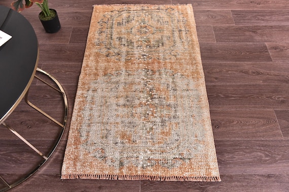 2x4 Vintage Faded Doormat Rug, 2x4 Muted Doormat Rug, 2x4 Orange Green Rug, Accent Rug, Bath Mat, Handmade Home Decor, 2x4 Soft Color Rug