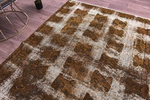 5x8 Vintage Turkish Faded Rug, Dark Mustard Color, 5x8 Handmade Wool Rug, Living Room Bedroom Rug, 5x8 Vintage Rug, 5x8 Rug