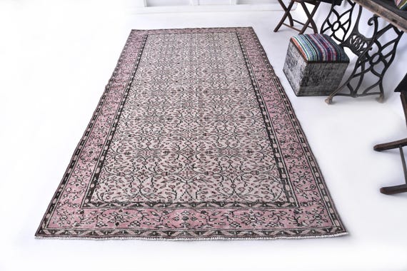 5x9 Vintage Floral Rug, Pink Brown Color Rug, Pastel Color Rug, 5x9 Oriental Rug, Decorative Floral Rug, Handwoven Rug 5x9, Turkish Rug 5x9