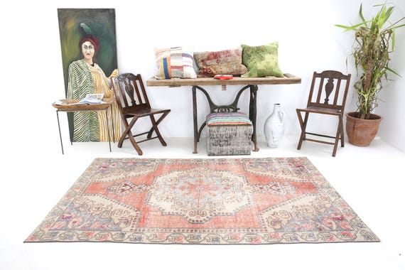 4x7 Turkish Rug, 4x7 Neutral Soft Turkish Rug, 4x7, Handmade Wool Aesthetic, 4x7 Rugs, 4x7 Vintage Rugs, Mid Century Modern, Farmhouse Decor